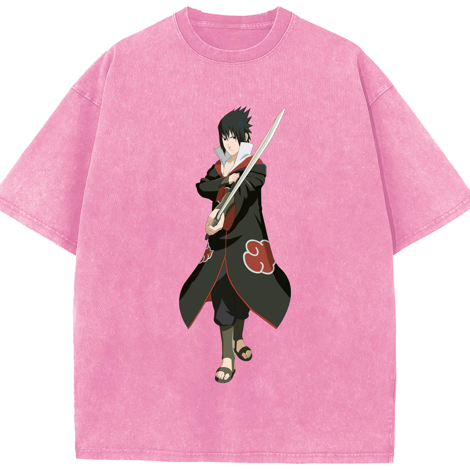 （画像用） NARUTO -ナルト- うちは サスケ Uchiha Sasuke 綿100% ヴィンテージ風 半袖Tシャツ（フロントプリント）